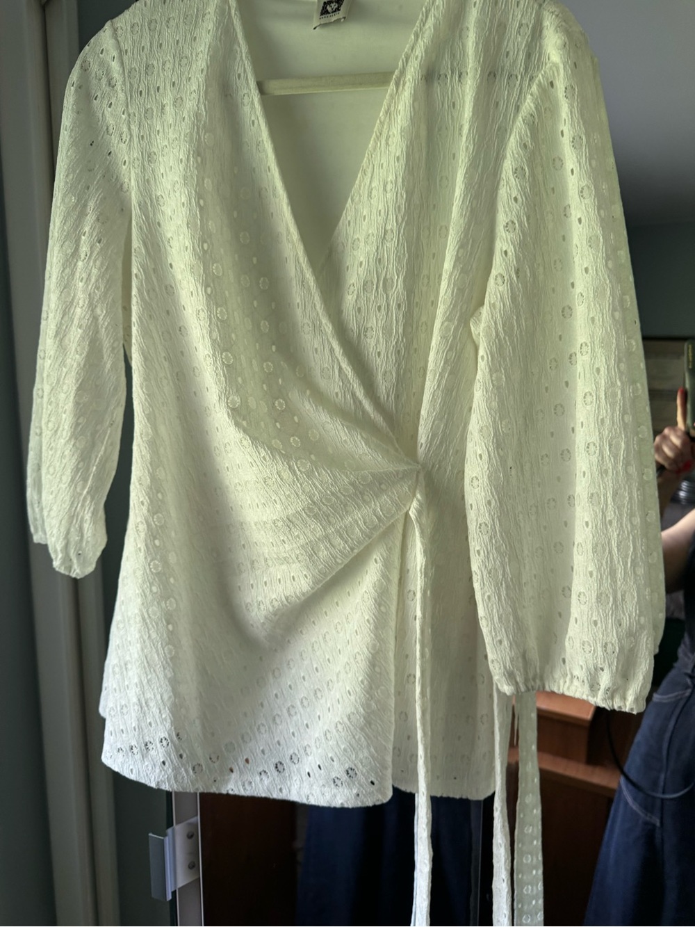 Eyelet Wrap Blouse in Cream - Elegant Women's Top